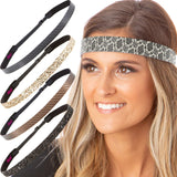 Hipsy Cute Fashion Adjustable No Slip Hairband Headbands for Women Girls & Teens (5pk Tan/Black/Brown/Gold/Black)