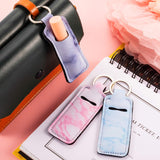 20 Pieces Clip-on Chapstick Sleeve Pouch Lipstick Holder Keychain Elastic Lip Balm Holster Marble Neoprene Chapstick Holder with Metal Ring for Travel Accessories