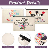 15 Pieces Teacher Makeup Bag Canvas Cosmetic Bag Teacher Pencil Bag Travel Toiletry Pouch Teacher Appreciation Gift Bags with Zipper, 3 Styles