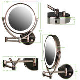 Ovente Wall Mount Makeup Beauty 9.5 Inch 1X Vanity Mirror LED Lights, 10X Magnification, Double Sided 360 Rotation, Option of AA Batteries or USB Adapter Powered, Antique Brass MLW45AB1X10X