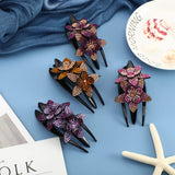 4 Pieces Rhinestone Double Flower Hair Clip Rhinestone Crystal Flower Hairpin Barrettes Glitter Crystal Hair Comb Claw for Women Girls Thick Long Hair (4.33 x 2.24 Inch)