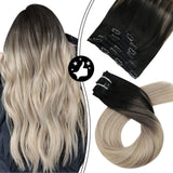 Moresoo Clip in Hair Extensions Human Hair 18 Inch Clip in Extensions Black Ombre Blonde Hair Extensions Clip in Human Hair #1B/18/60 Blonde Highlights Clip in Real Hair Extensions 7PCS 100G
