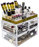 Sorbus Acrylic Cosmetic Makeup and Jewelry Storage Case Display with Gold Trim - Spacious Design - Great for Bathroom, Dresser, Vanity and Countertop (Gold Set 1)
