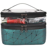 MKPCW Makeup Bags Double layer Travel Cosmetic Cases Make up Organizer Toiletry Bags (Dark green)