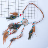 Indian Feather Headdress Peacock Hippie Headband with Dreamcatcher Boho Head wear Carnival Head Pieces Hair Accessories for Party Festival (khaki)