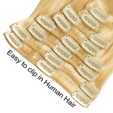 20" Remy Hair Extensions Clip in Human Hair with 18clips 8pcs Soft Smooth Straight feeling for Lady (105g by gross, Bleach Blonde #613)