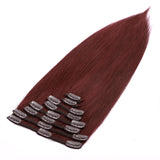 S-noilite Clip in Hair Extensions Real Human Hair Burgundy 8pcs 18 Clips 100g Full Head Clip on Human Hair Extension Soft Straight For Women (18Inch, 99J Wine Red)