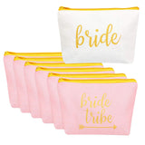 8 pieces Bridal Shower Makeup Bag Bride Tribe Canvas Cosmetic Makeup Bag Toiletry Pouch Gifts Bag for Bridesmaid Proposal Box Bachelorette Parties, Weddings and Bridal Showers (Color Set 1)