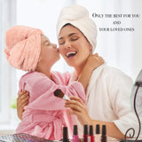 Microfiber Hair Towel for Women - Drying Twist Wrap for Curly, Long, Thin or Short Hair - Ultra Absorbent Anti Frizz Turban for Sleeping and Showering - 2 Pack plus Soft Headband - (Ivory/Pink)