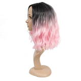 Curly Wavy Wig Short Bob Wigs Shoulder Length Side Part Women's Short Wig Ombre Color Synthetic Cosplay Wig for Girl Costume Wigs Ombre Pink Wigs