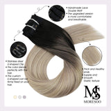 Moresoo Clip in Hair Extensions Human Hair 18 Inch Clip in Extensions Black Ombre Blonde Hair Extensions Clip in Human Hair #1B/18/60 Blonde Highlights Clip in Real Hair Extensions 7PCS 100G