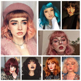 BARSDAR 14 Inch Wavy Bob Natural Wig With Bangs Synthetic Shoulder Length Pastel Curly hair Cosplay and Daliy life wig for women/girl- Medium Brown mix Light Auburn