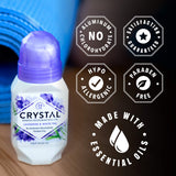 Crystal Deodorant - Mineral Roll on Vegan Deodorant for Women and Men, Lavender & White Tea - 2.25 fl. oz. (3 Pack)