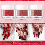 Saviland Acrylic Powder Set - Acrylic Nail Powder 3 Color Glitter Red Professional Polymer Powder System for Nail Extension and Decoration 3D Manicure at Home Salon