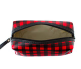 Buffalo Plaid Cosmetic Bag Make Up Bag Red (7"L x 4"H x 3"W, Buffalo Plaid Red)