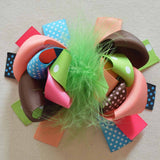 5 Inch Big Feather Ribbon Boutique Bows For Girls Teens Women Stacked Hairbows