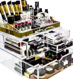 Sorbus Acrylic Cosmetic Makeup and Jewelry Storage Case Display with Gold Trim - Spacious Design - Great for Bathroom, Dresser, Vanity and Countertop (Gold Set 1)