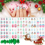 120 PCS Christmas Children Press On Nails Cute Fake Nail for Kids Pre-glue Short Gel Nail Art Full Cover Snowflake Gradient Color False Nail Kit for Little Girls Nail Art Decorations (Christmas Set)