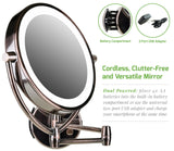 Ovente Wall Mount Makeup Beauty 9.5 Inch 1X Vanity Mirror LED Lights, 10X Magnification, Double Sided 360 Rotation, Option of AA Batteries or USB Adapter Powered, Antique Brass MLW45AB1X10X