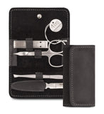 Nippes Solingen Manicure Set, 4 Piece Stainless Steel, Nickel-Free, Genuine Black Cowhide Leather Case