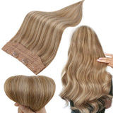Runature Halo Hair Extensions Human Hair (14 Inches, Color 10P16) Golden Brown with Golden Blonde Human Hair 70g Hidden Fish Wire Hairpiece