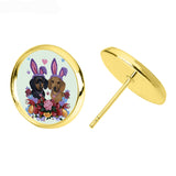 Dachshund Easter (Gold, Stud Earrings)