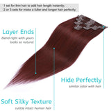 S-noilite Clip in Hair Extensions Real Human Hair Burgundy 8pcs 18 Clips 100g Full Head Clip on Human Hair Extension Soft Straight For Women (18Inch, 99J Wine Red)