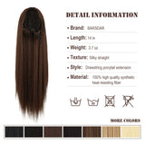 BARSDAR Drawstring Ponytail Extensions, Short Straight Synthetic Pony Tail Clip in Ponytail Hair Extensions 14 inch Fluffy Yaki Hairpiece for Women Girls-Off Black