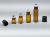144 Amber Glass 2 ml, 5/8 Dram Mini Roll-On Glass Bottles with Stainless Steel Roller Balls - Refillable Aromatherapy Essential Oil Roll On (144)