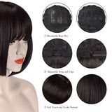 Sofeiyan Short Straight Dark Brown Bob Wigs with Bangs 11 inch Synthetic Daily Party Cosplay Hair Wig for Black Women, Darkest Brown and Dark Auburn Mixed