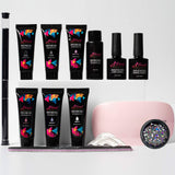 Polygel Nail Kit with LED Lamp, Slip Solution and Glitter, Clear, Black, White Polygel Kit - Polygel Nail All-in-One Manicure Kit