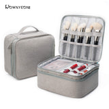 Rownyeon Makeup Train Cases Travel Makeup Bag Waterproof Portable Cosmetic Cases Organizer with Adjustable Dividers for Cosmetics Makeup Brushes Toiletry Jewelry Digital Accessories (Grey Large)