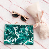 (Set of 3) Palm Leaf Cosmetic Bag Makeup Brushes Nylon Bag for Women Girls Toiletry Travel Accessories