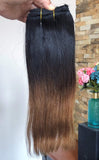 12" Straight Full Head Ombre Real Clip in Human Hair Extensions 80grams (12"- Natural black/chocolate brown)