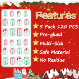 120 PCS Christmas Children Press On Nails Cute Fake Nail for Kids Pre-glue Short Gel Nail Art Full Cover Snowflake Gradient Color False Nail Kit for Little Girls Nail Art Decorations (Christmas Set)