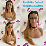 Headband Wig 1b/27 Human Hair Ombre Wigs Straight 14 Inch Brazilian Virgin Real Hair Strawberry Blonde Headband Wig 150% Density None Lace Front Wigs for Black Women