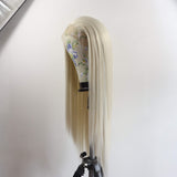 Elesty Daily Blonde Synthetic Lace Front Wig #60 Long Straight Middle Part Heat Resistant Fiber Hair Glueless Lace Wigs For Women