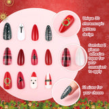72 Pieces Christmas Fake Nails Artificial Fake Stiletto Fingernails Artificial Full Cover Fingernails with Cute Snowflakes Christmas Trees and Elks for Nail Art Decoration, 12 Sizes (Cute Pattern)