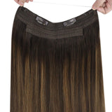 VeSunny Halo Hair Extensions Human Hair Balayage Dark Brown Ombre Medium Brown 16inch Halo Extensions Adjustable Secret Wire Hair Extensions Halo 80g