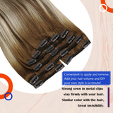 VeSunny Blonde Ombre Brown Clip in Hair Extensions Real Human Hair Double Weft Hair Extensions Silky Straight Natural Remy Hair Soft 14 Inch 7PCS 120 Grams
