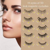 Ponwec 10 Pairs Magnetic Eyelashes and Magnetic Eyeliner Kit for 3D Magnetic Lashes Natural Look, Come with Professional Applicator Reusable&Waterproof 3D Lashes With Tweezers(5 Looks)