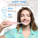 Sonic Electric Toothbrush, Travel Rechargeable Toothbrush for Adults Kids with 5 Modes and 3 Intensity Levels, Waterproof, USB Fast Charging, Smart Timer,4 Brush Heads & Travel Case Included-Pink