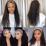 Headband Wig Deep Curly Human Hair Wig None Lace Front Wigs for Black Women Deep Wave Remy Hair Scarf Wig Machine Made Wigs Natural Color 150% Density 20 inch headband wig