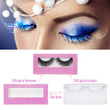 100 Pieces Empty Eyelash Case Set, 50 Empty Eyelash Boxes Lash Box Packaging Glitter Paper Eyelash Storage Box, 50 Empty Eyelash Boxes Tray False Eyelash Storage Box Packing Eyelash Lid Tray (Pink)