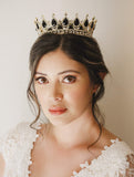 SWEETV Crystal Queen Crown for Women, Rhinestone Wedding Tiara Headband, Full Round Princess Crown Hair Accessories for Prom Birthday Costume Party,Black+Gold