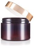 Amber PET Plastic (BPA Free) Refillable Low Profile Jar with Gold Metal Overshell Lid - 12 oz (6 Pack) + Spatulas