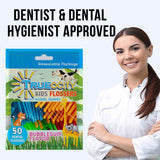 Trueocity Kids Dental Flossers 4 Pack (200 Total), Cute Animal Shapes Makes Flossing Fun, Dental Floss Glides Easy Between Teeth, Flosser Helps Prevent Tooth Decay & Gum Disease, Bubble Gum Flavored