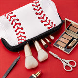 2 Pieces Baseball Print Makeup Bag Softball Travel Cosmetic Pouch Bag Waterproof Neoprene Bag with Zipper for Women, Girls, Travel, Teamates (White)