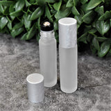 10ml Frosted Clear Roller Bottles for Essential Oils – Leakproof Rollers – Thick Frosted Glass with Silver Lid, Stainless Steel Roller Ball Insert – Pack of 12 Sold By Holistic Oils