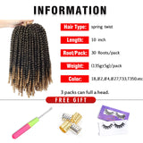 10 Inch Spring Twist Crochet Braids Hair for Butterfly Locs Bomb Twist Crochet Hair Beyond Beauty Ombre Colors Synthetic Fluffy Hair Extension 3 Packs 30 Strands 135g/Pack(10 Inch, T1B 27)